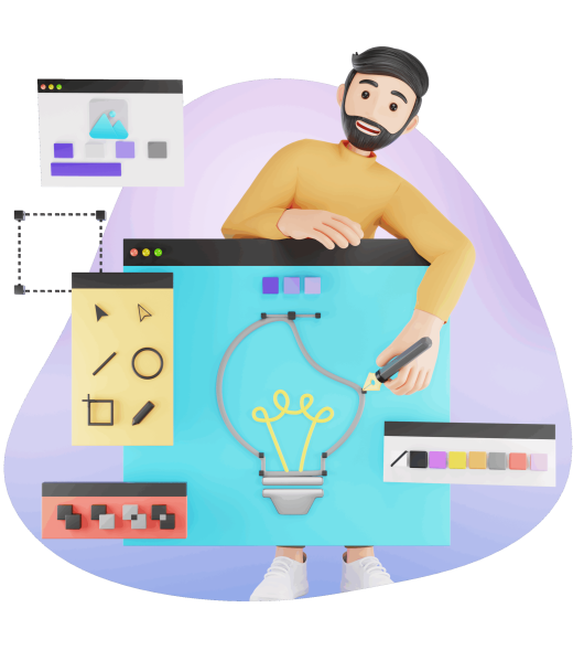 Designer designing web page 3d Character Illustration